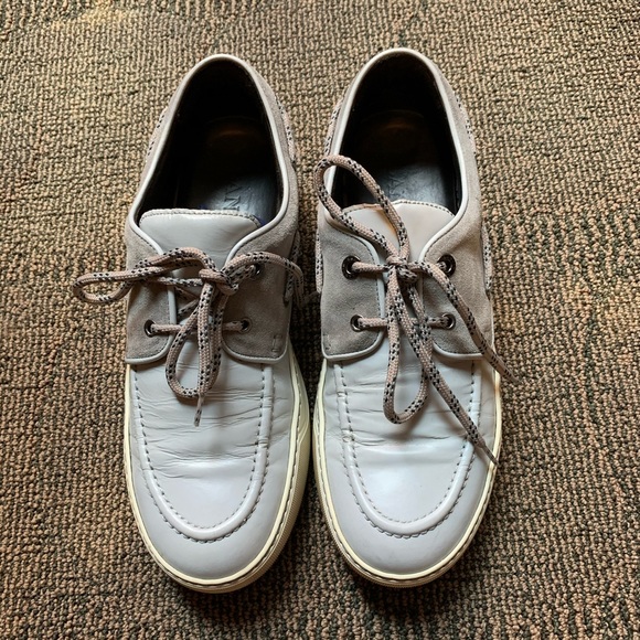 LANVIN Men's Gray Rubberised leather Boat Shoes 10 - Picture 3 of 8